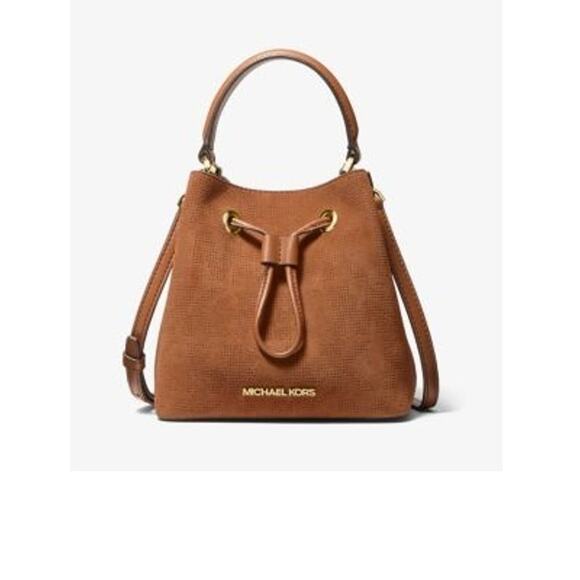 MICHAEL Michael Kors Handbags - Michael Kors Suri Suede Crossbody Bag Drawstring Bucket Mini Purse Brown MK